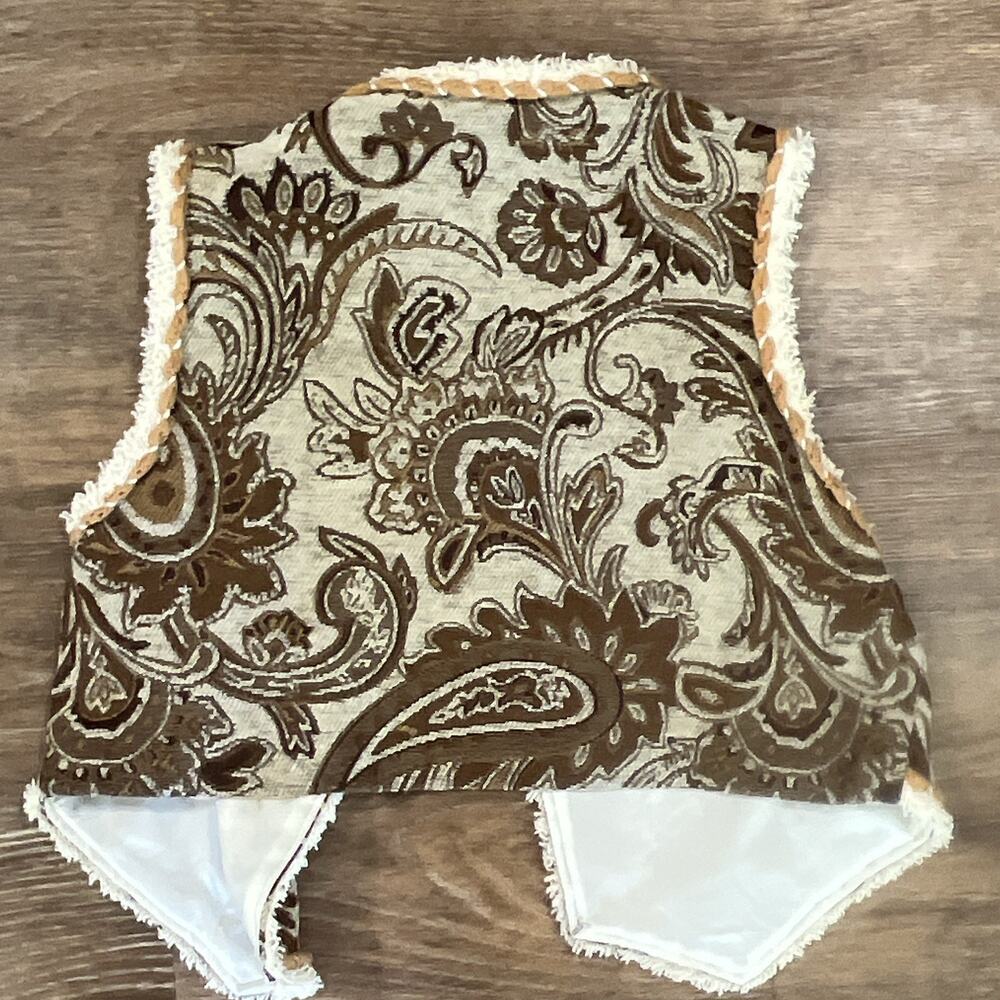 CIDER Womens Paisley Open Front Sleeveless Vest Lined Woven V-Neck Brown Beige M - Picture 4 of 4